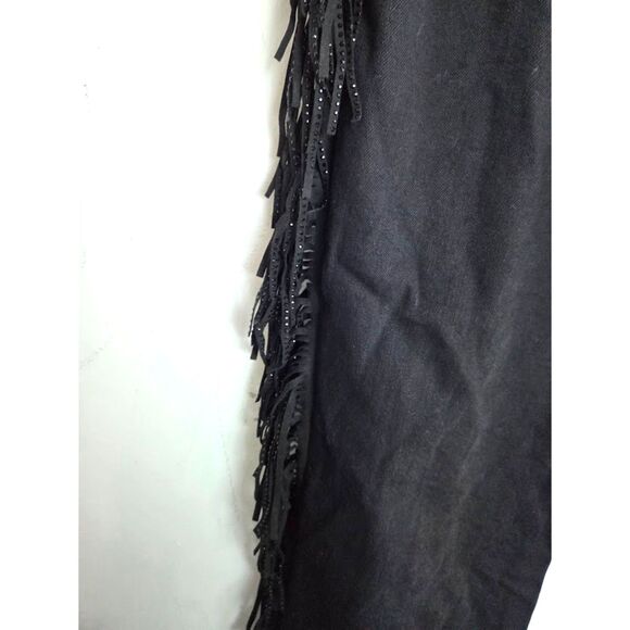 NWT Juicy Couture "Venice " Black w/Side Metallic Fringe Straight Leg Jeans sz32 - Picture 8 of 10